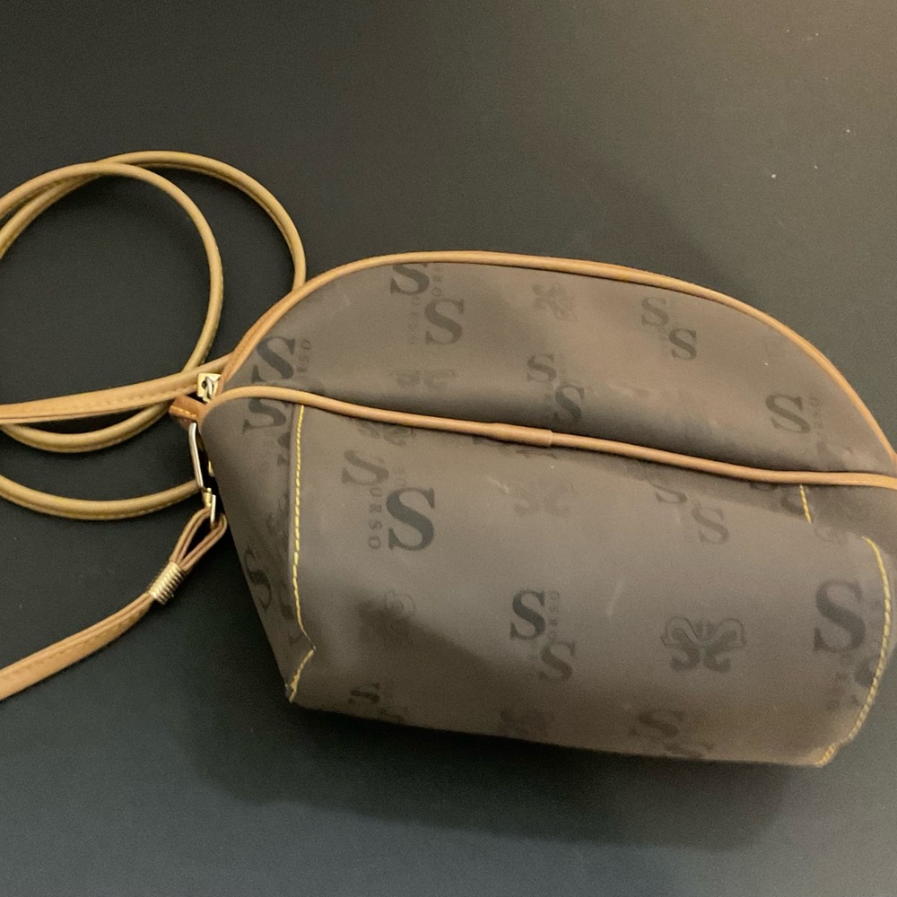 Vintage Stefani Oreo Brown Crossbody Bag with Tan Trim